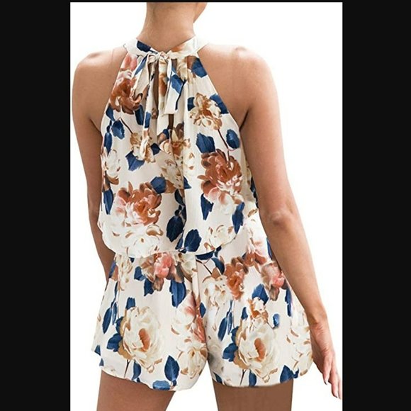 YOMISOY 2 Piece Floral Boho Romper - Halter Top & Shorts - NWOT - Picture 3 of 6